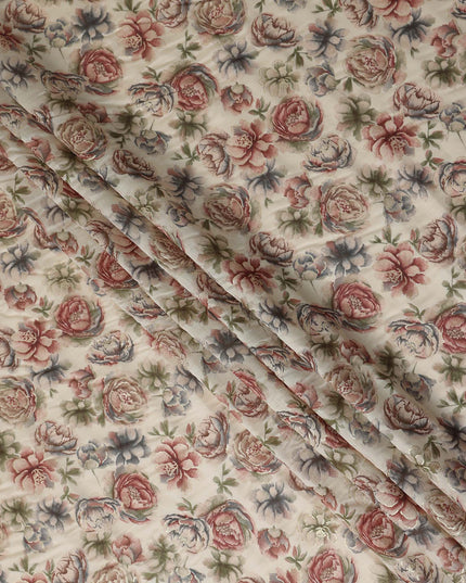 Beige Floral Cotton Voile Fabric 110cm