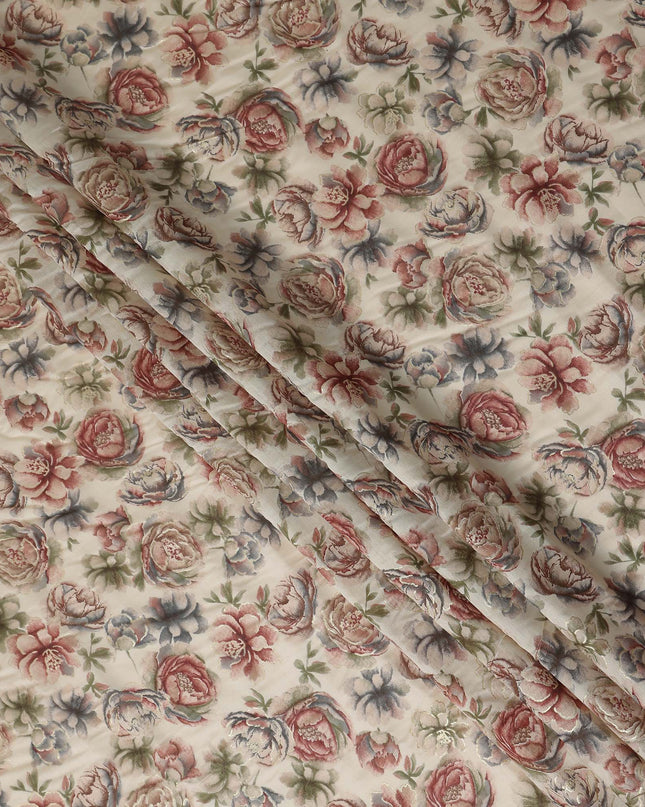 Beige Floral Cotton Voile Fabric 110cm