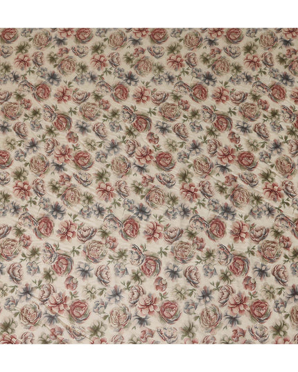 Beige Floral Cotton Voile Fabric 110cm