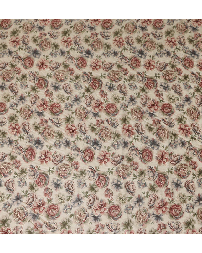 Beige Floral Cotton Voile Fabric 110cm