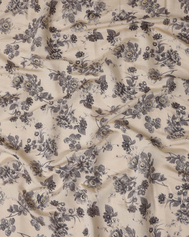 Beige Bouquet Cotton Voile Fabric 110cm