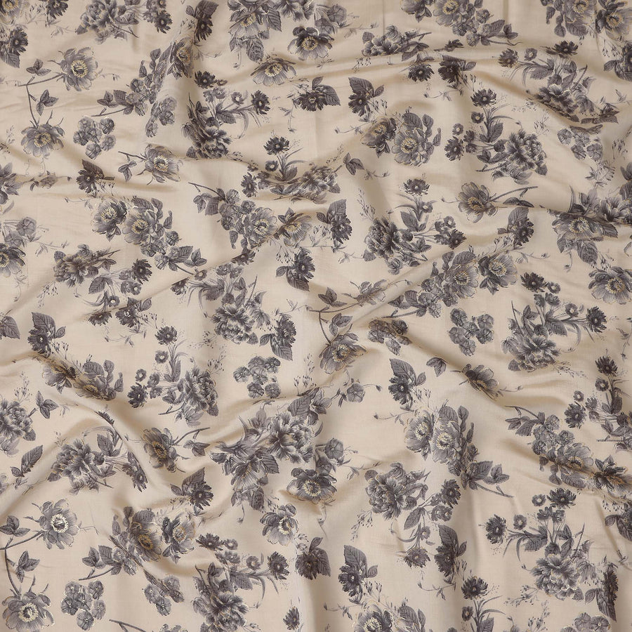 Beige Bouquet Cotton Voile Fabric 110cm