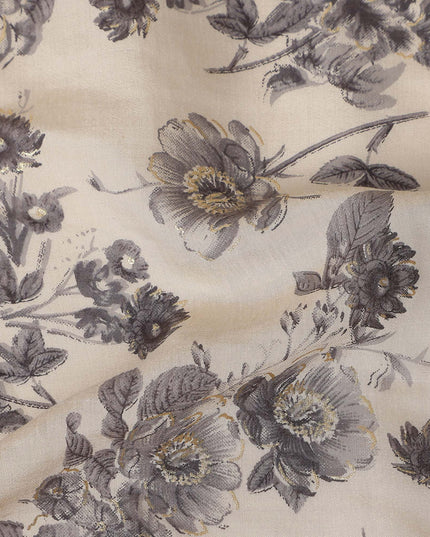 Beige Bouquet Cotton Voile Fabric 110cm
