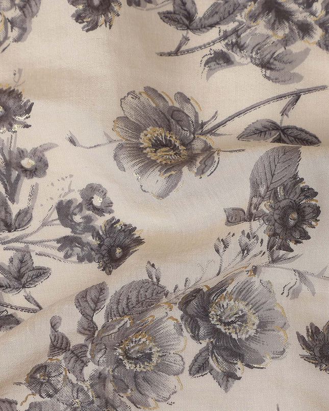 Beige Bouquet Cotton Voile Fabric 110cm