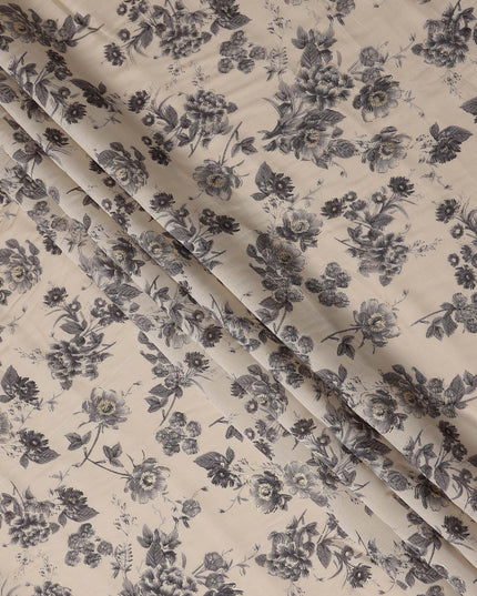 Beige Bouquet Cotton Voile Fabric 110cm