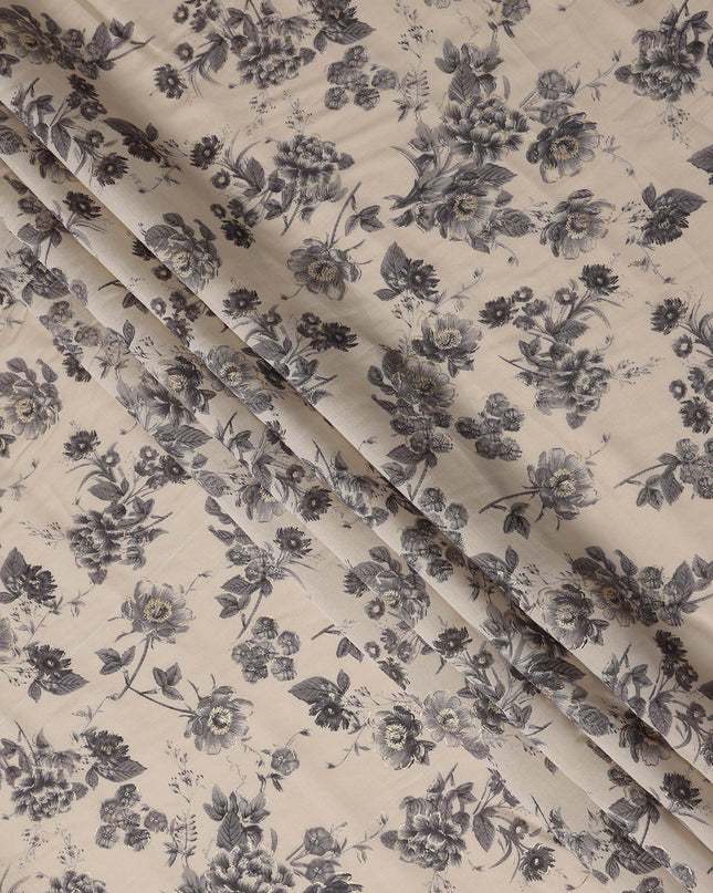 Beige Bouquet Cotton Voile Fabric 110cm
