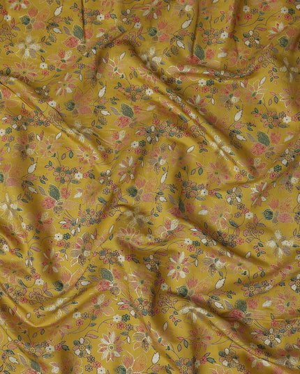 Yellow Floral Cotton Voile Fabric 110cm