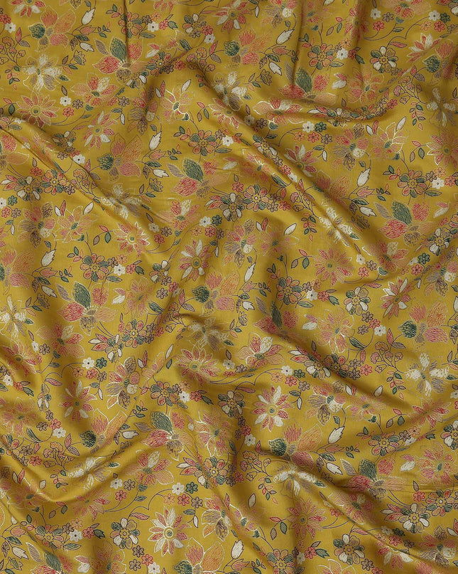 Yellow Floral Cotton Voile Fabric 110cm