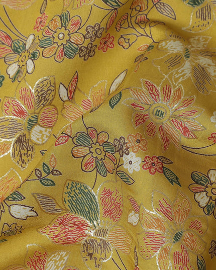 Yellow Floral Cotton Voile Fabric 110cm