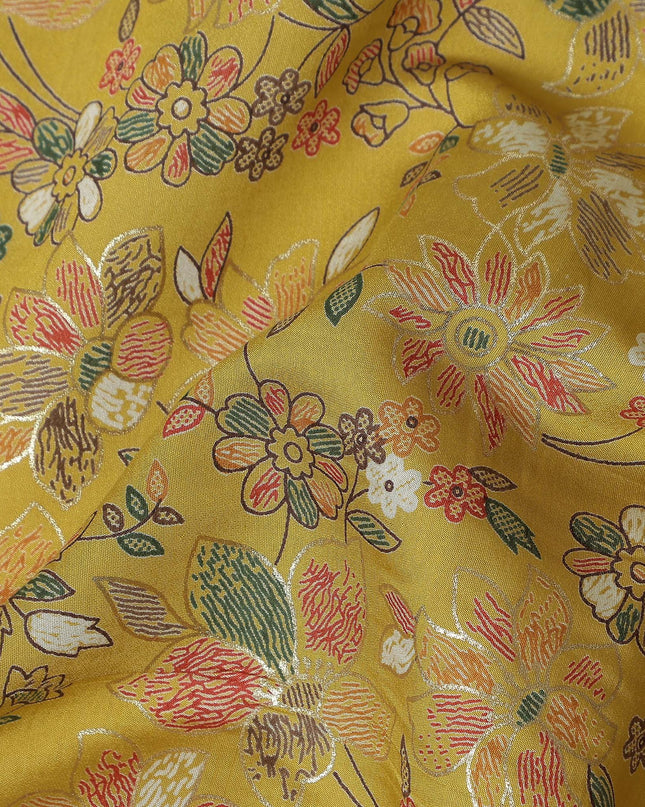 Yellow Floral Cotton Voile Fabric 110cm