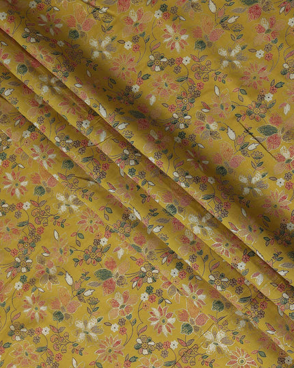 Yellow Floral Cotton Voile Fabric 110cm