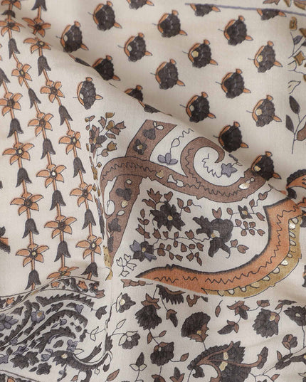 Beige Paisley Cotton Voile Fabric 110cm