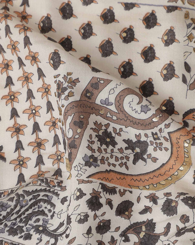 Beige Paisley Cotton Voile Fabric 110cm