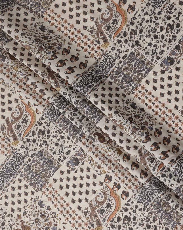 Beige Paisley Cotton Voile Fabric 110cm