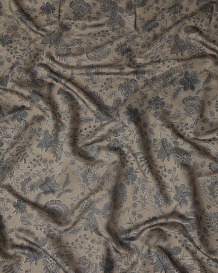Grey Floral Cotton Voile Fabric 110cm