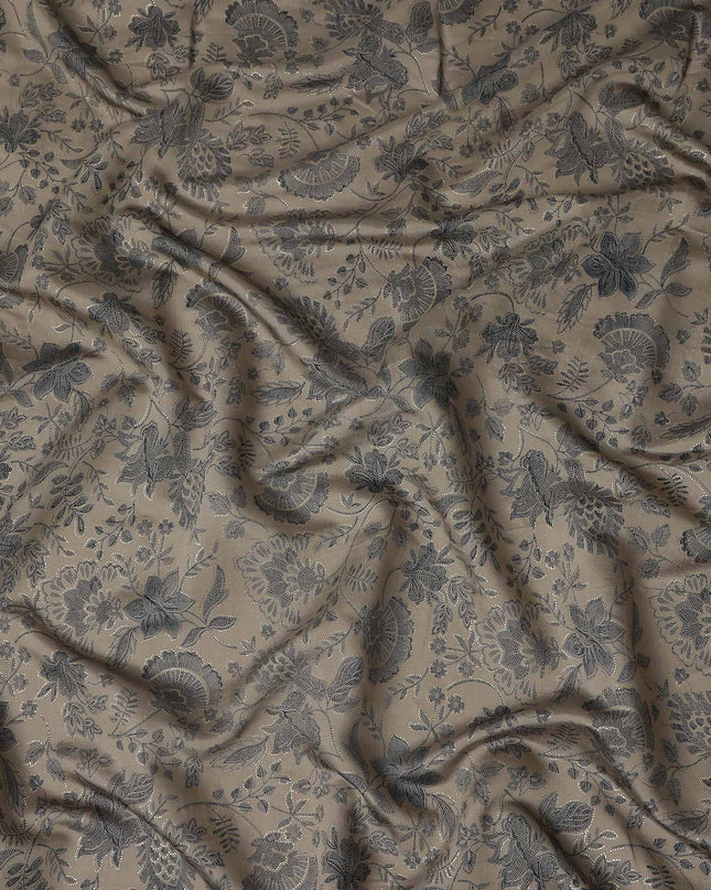 Grey Floral Cotton Voile Fabric 110cm