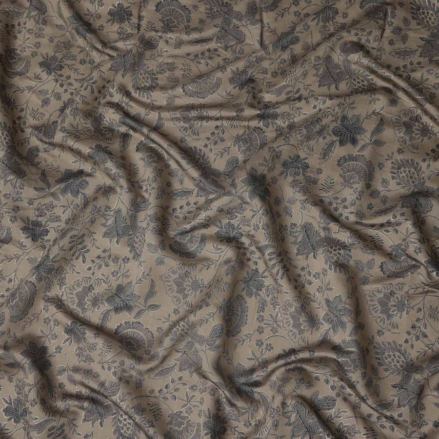 Grey Floral Cotton Voile Fabric 110cm