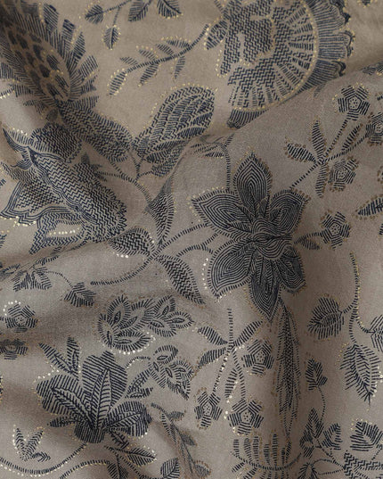 Grey Floral Cotton Voile Fabric 110cm