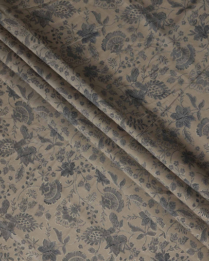 Grey Floral Cotton Voile Fabric 110cm