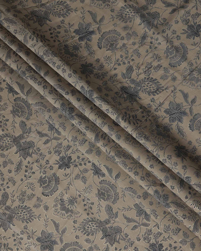 Grey Floral Cotton Voile Fabric 110cm