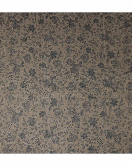 Grey Floral Cotton Voile Fabric 110cm