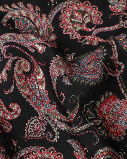 Black Paisley Cotton Voile Fabric 110cm