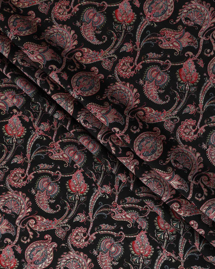 Black Paisley Cotton Voile Fabric 110cm