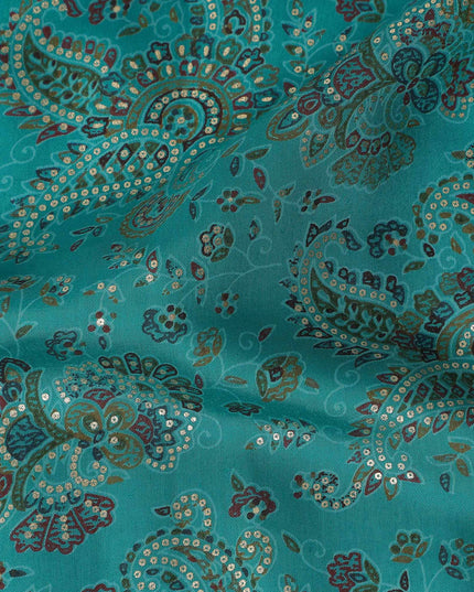 Green Paisley Cotton Voile Fabric 110cm