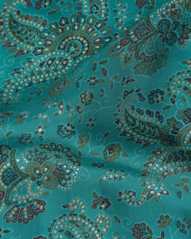 Green Paisley Cotton Voile Fabric 110cm