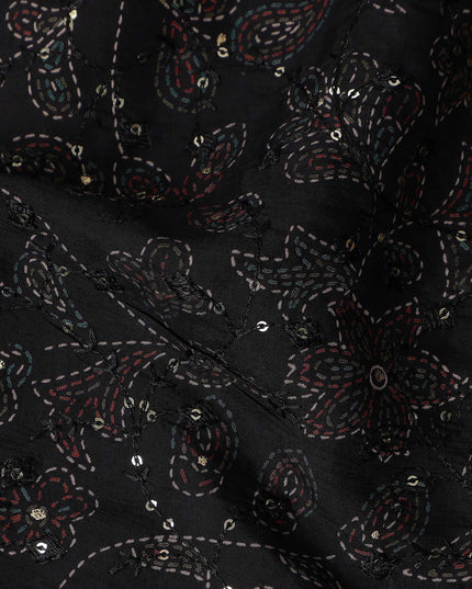 Black Paisley Cotton Voile Fabric 110cm