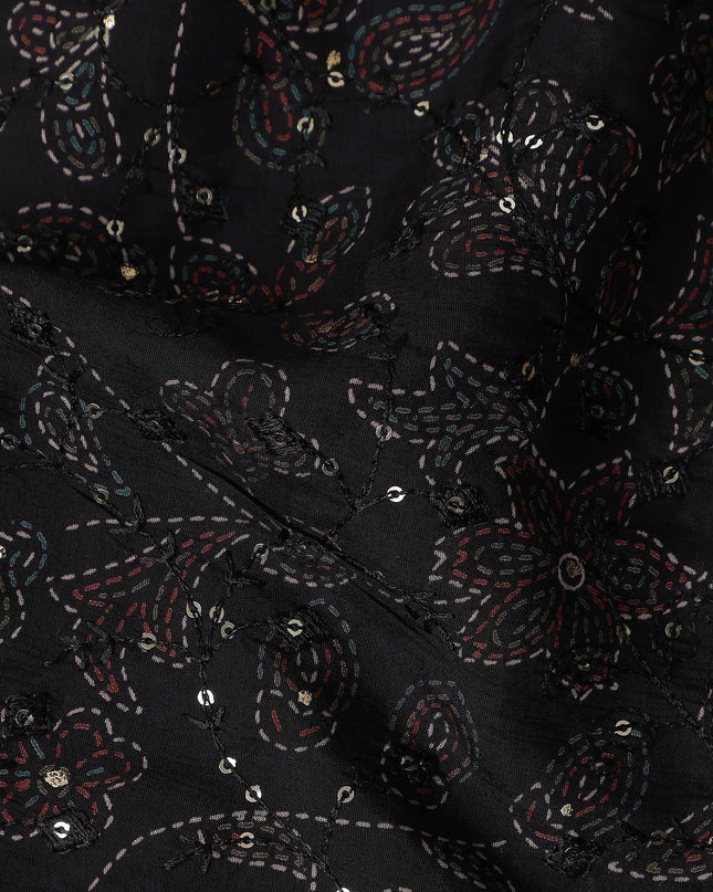 Black Paisley Cotton Voile Fabric 110cm