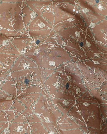Brown Geometric Cotton Voile Fabric 110cm