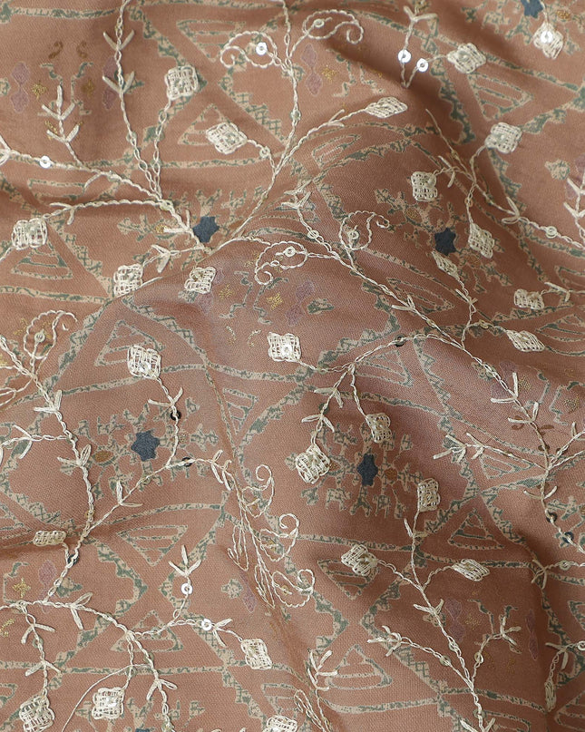 Brown Geometric Cotton Voile Fabric 110cm