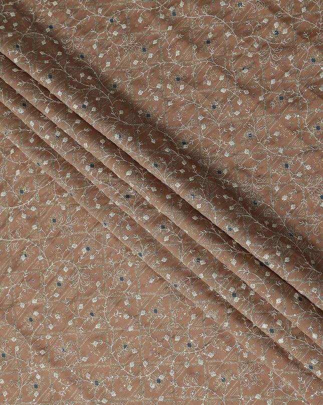 Brown Geometric Cotton Voile Fabric 110cm