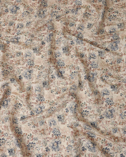 Beige Floral Cotton Voile Fabric 110cm