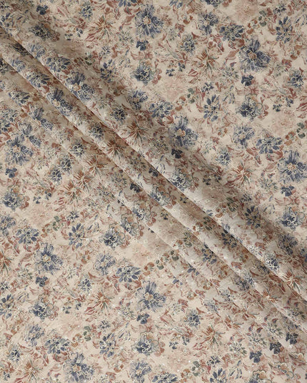 Beige Floral Cotton Voile Fabric 110cm