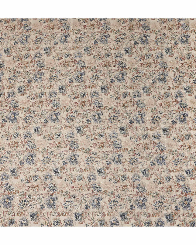 Beige Floral Cotton Voile Fabric 110cm