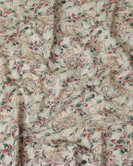 White Leaf Cotton Voile Fabric 110cm