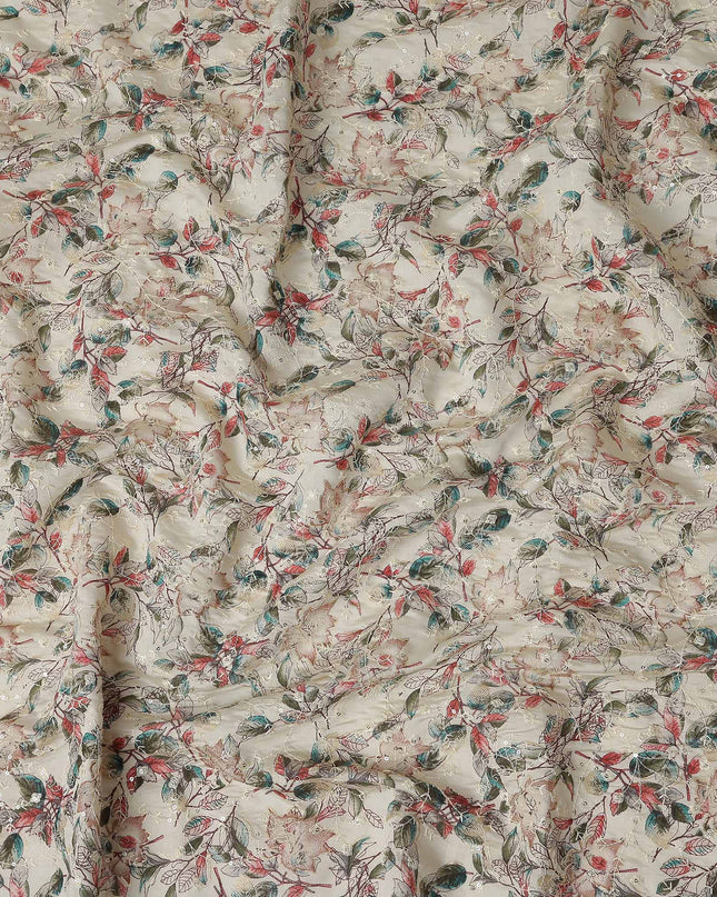 White Leaf Cotton Voile Fabric 110cm