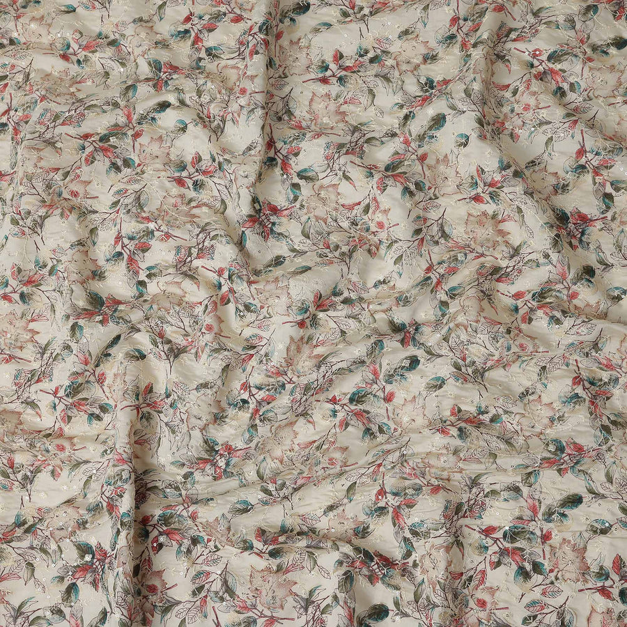 White Leaf Cotton Voile Fabric 110cm