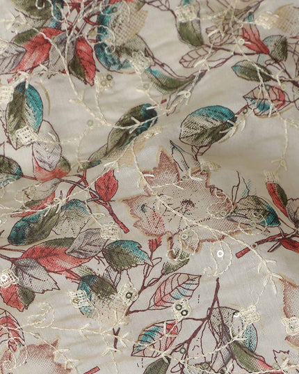 White Leaf Cotton Voile Fabric 110cm