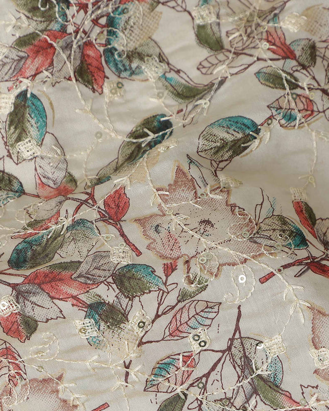 White Leaf Cotton Voile Fabric 110cm