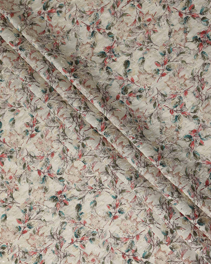 White Leaf Cotton Voile Fabric 110cm