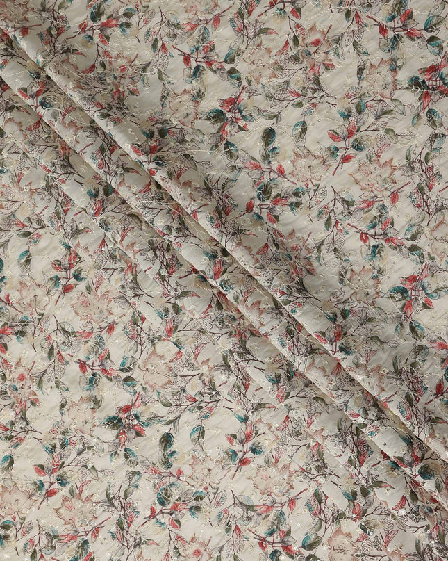 White Leaf Cotton Voile Fabric 110cm