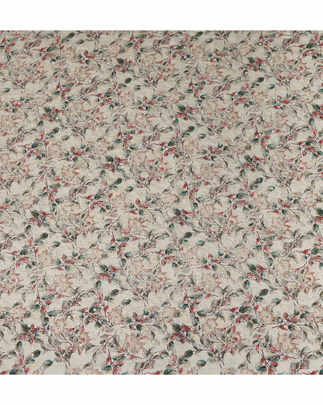 White Leaf Cotton Voile Fabric 110cm
