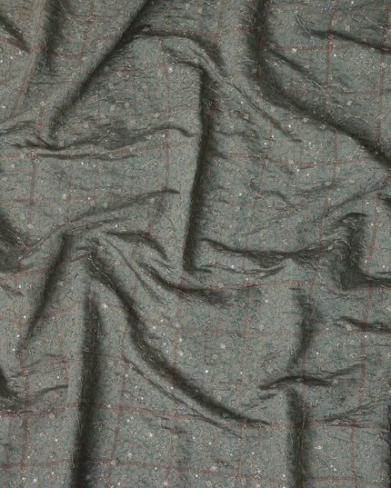 Grey Checkered Cotton Blended Fabric Elegant Breathable Dress Material 110cm Width Luxurious Soft Finish Indian Origin - D30484 Regal Fabrics