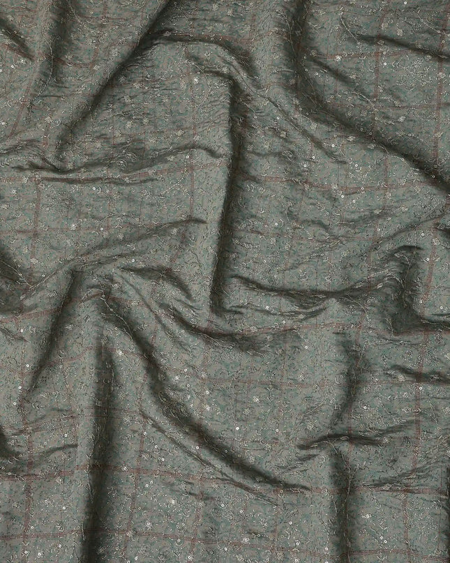 Grey Checkered Cotton Blended Fabric Elegant Breathable Dress Material 110cm Width Luxurious Soft Finish Indian Origin - D30484 Regal Fabrics