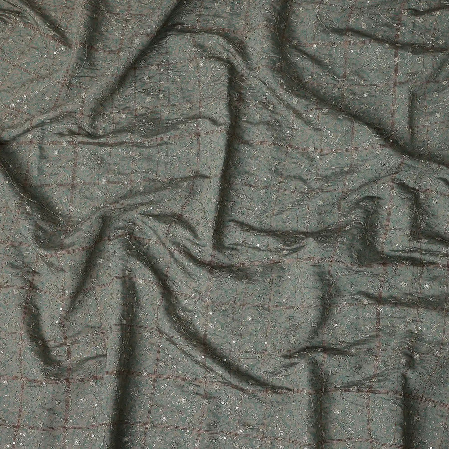 Grey Checkered Cotton Blended Fabric Elegant Breathable Dress Material 110cm Width Luxurious Soft Finish Indian Origin - D30484 Regal Fabrics