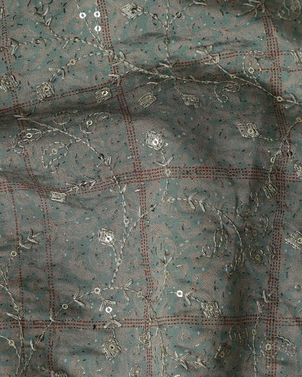 Grey Checkered Cotton Blended Fabric Elegant Breathable Dress Material 110cm Width Luxurious Soft Finish Indian Origin - D30484 Regal Fabrics