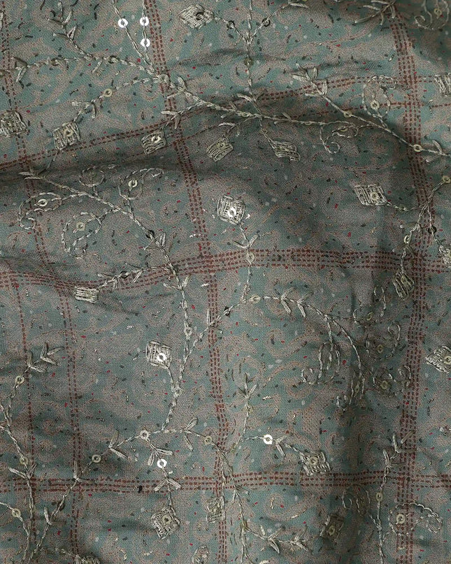 Grey Checkered Cotton Blended Fabric Elegant Breathable Dress Material 110cm Width Luxurious Soft Finish Indian Origin - D30484 Regal Fabrics